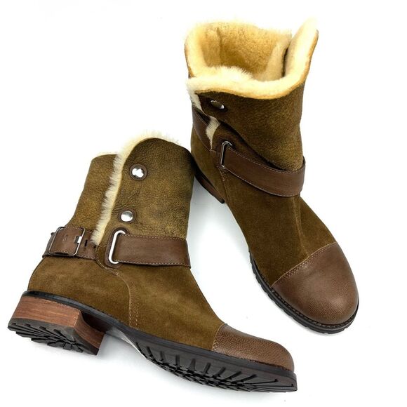 Anthropologie x Matt Bernson Tundra Shearling Brown Suede Boots 7.5 MSRP $389 - Picture 1 of 6